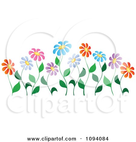 Clipart Colorful Daisy Flowers On Curvy Stems - Royalty Free Vector Illustration by visekart