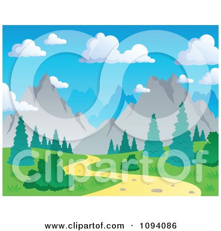 Clipart Nature Trail And Summer Mountain Landscape - Royalty Free Vector Illustration by visekart