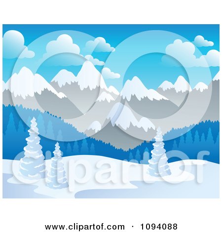 Clipart Winter Landscape Of Snow And Mountains - Royalty Free Vector Illustration by visekart