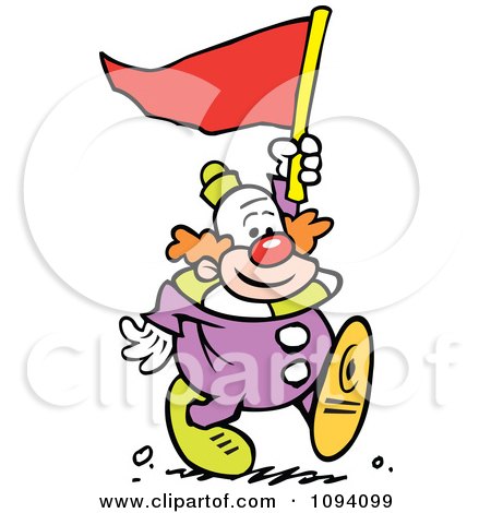 Clipart Clown Carrying A Red Pennant Flag - Royalty Free Vector Illustration by Johnny Sajem