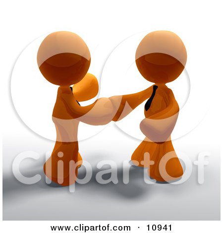 Two Orange Businessmen Shaking Hands on a Business Deal Clipart Illustration by Leo Blanchette
