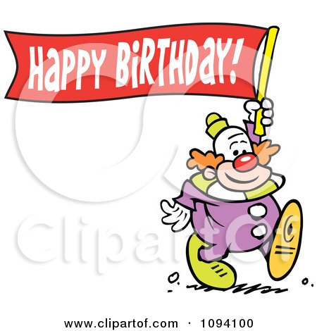 Clipart Clown Carrying A Happy Birthday Banner - Royalty Free Vector Illustration by Johnny Sajem