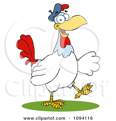 Clipart Happy Rooster Walking And Wearing A Hat - Royalty Free Vector Illustration by Hit Toon