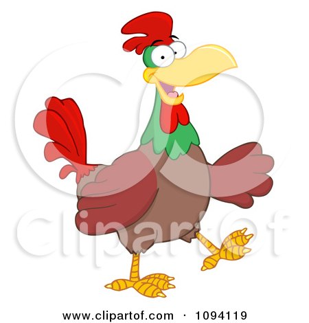 Clipart Happy Brown Rooster Walking - Royalty Free Vector Illustration by Hit Toon