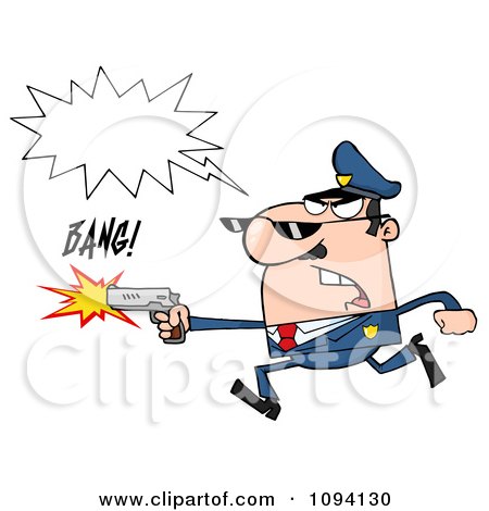 Clipart Male Caucasian Police Officer Shouting And Shooting A Gun - Royalty Free Vector Illustration by Hit Toon
