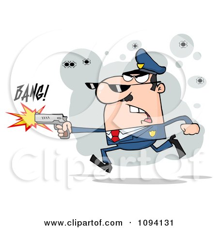 Clipart Male Caucasian Police Officer Shooting A Gun - Royalty Free Vector Illustration by Hit Toon