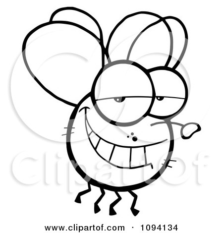 Clipart Outlined Grinning Fly - Royalty Free Vector Illustration by Hit Toon