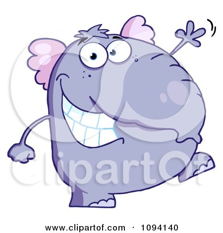 Clipart Happy Purple Elephant Walking Upright And Waving - Royalty Free Vector Illustration by Hit Toon