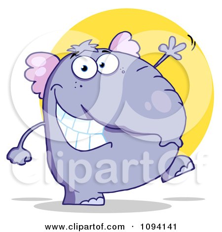 Clipart Purple Elephant Walking Upright And Waving - Royalty Free Vector Illustration by Hit Toon