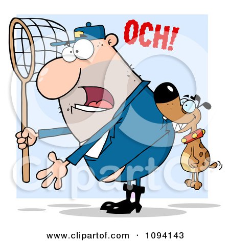 Clipart Dog Biting A Catcher Guy In The Butt - Royalty Free Vector Illustration by Hit Toon