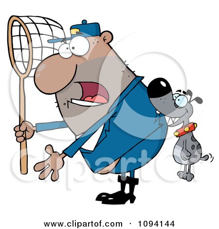 Clipart Gray Dog Biting A Catcher In The Butt - Royalty Free Vector Illustration by Hit Toon