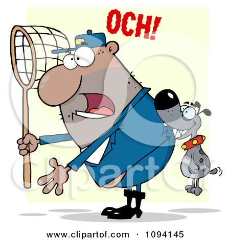 Clipart Gray Canine Biting A Dog Catcher In The Butt - Royalty Free Vector Illustration by Hit Toon