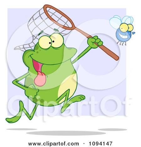 Clipart Hungry Frog Catching A Bug With A Net - Royalty Free Vector Illustration by Hit Toon