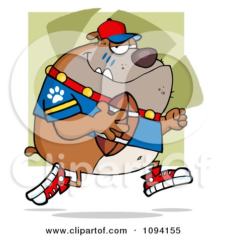 Clipart Brown Bull Dog Football Player Running - Royalty Free Vector Illustration by Hit Toon
