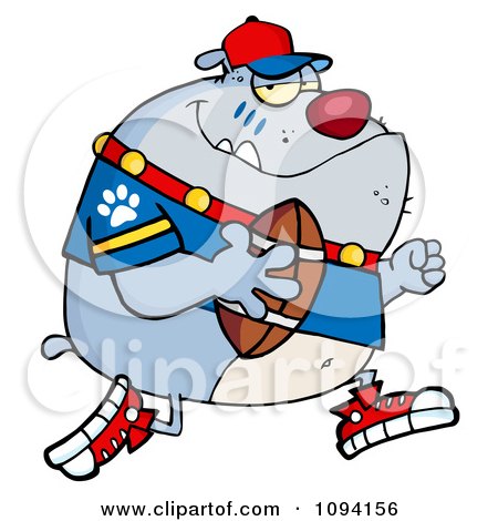Clipart Gray Bulldog Football Player Running - Royalty Free Vector Illustration by Hit Toon