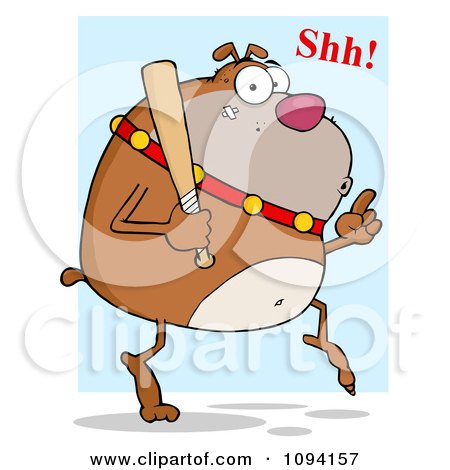 Clipart Whispering Bulldog Sneaking Around On Tip Toes With A Bat - Royalty Free Vector Illustration by Hit Toon
