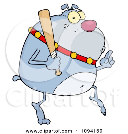 Clipart Gray Bulldog Sneaking Around On Tip Toes With A Bat - Royalty Free Vector Illustration by Hit Toon