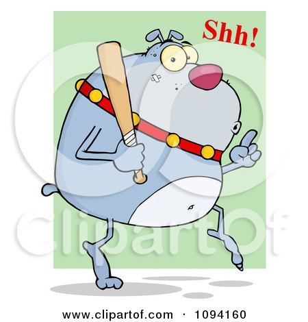Clipart Grey Bulldog Sneaking Around On Tip Toes With A Bat - Royalty Free Vector Illustration by Hit Toon