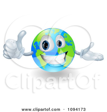 Clipart Happy 3d Globe Holding A Thumb Up - Royalty Free Vector Illustration by AtStockIllustration