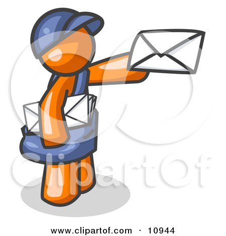 Orange Mail Man Delivering a Letter Clipart Illustration by Leo Blanchette