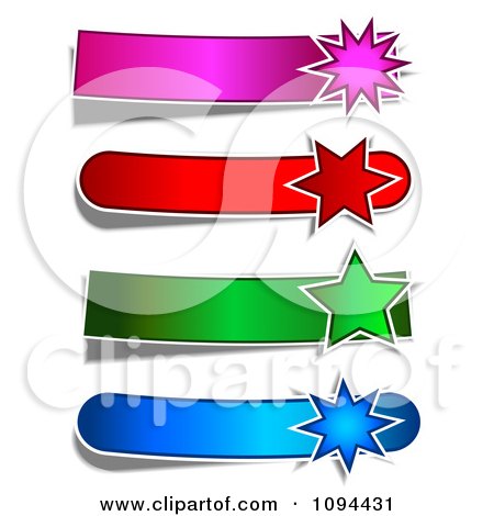 Clipart Four Pink Red Green And Blue Star Burst Banners - Royalty Free Vector Illustration by KJ Pargeter