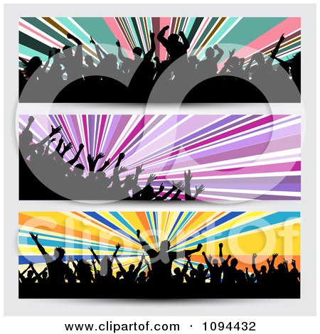 Clipart Three Silhouetted Party Crowd Website Banners - Royalty Free Vector Illustration by KJ Pargeter