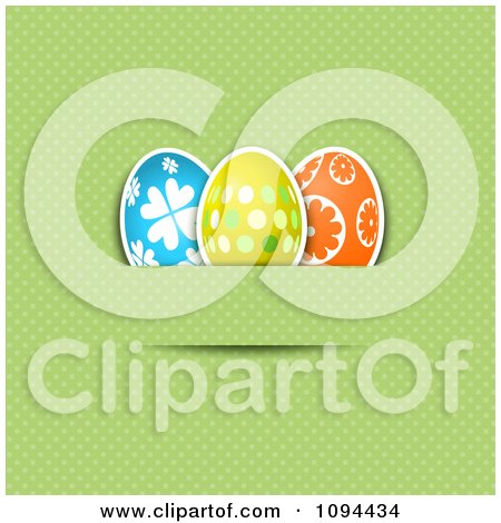 Clipart Three Easter Eggs Inserted In A Slot On Green Dots - Royalty Free Vector Illustration by KJ Pargeter
