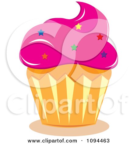 Clipart Cupcake With Pink Frosting And Star Sprinkles - Royalty Free Vector Illustration by Pams Clipart