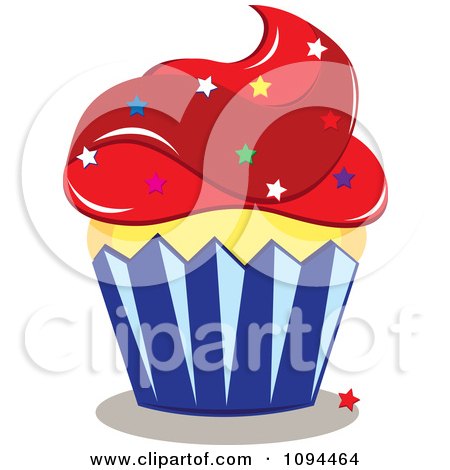Clipart American Cupcake With Red Frosting And Star Sprinkles - Royalty Free Vector Illustration by Pams Clipart