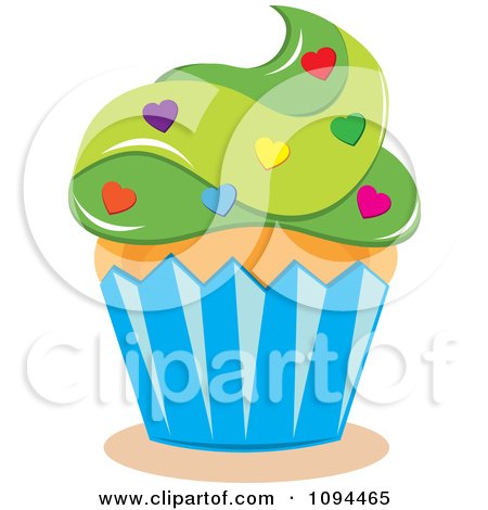 Clipart Valentine Cupcake With Green Frosting And Heart Sprinkles - Royalty Free Vector Illustration by Pams Clipart