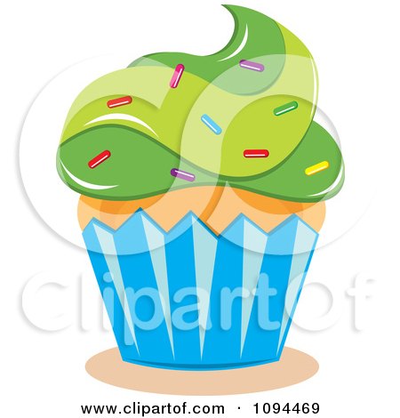 Clipart Cupcake With Green Frosting And Sprinkles - Royalty Free Vector Illustration by Pams Clipart