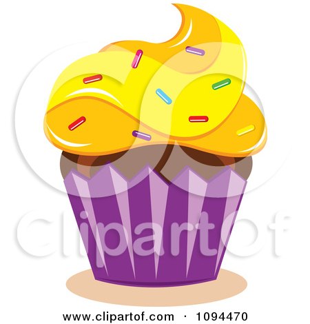 Clipart Cupcake With Yellow Frosting And Sprinkles - Royalty Free Vector Illustration by Pams Clipart