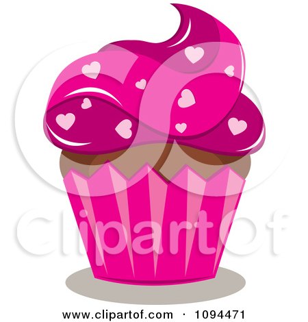 Clipart Valentine Cupcake With Pink Frosting And Heart Sprinkles - Royalty Free Vector Illustration by Pams Clipart