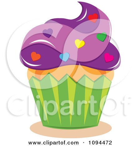 Clipart Valentine Cupcake With Purple Frosting And Heart Sprinkles - Royalty Free Vector Illustration by Pams Clipart
