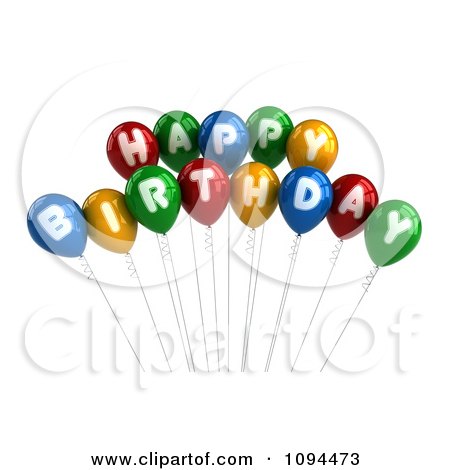 Clipart 3d Colorful Happy Birthday Greeting Balloons - Royalty Free CGI Illustration by stockillustrations