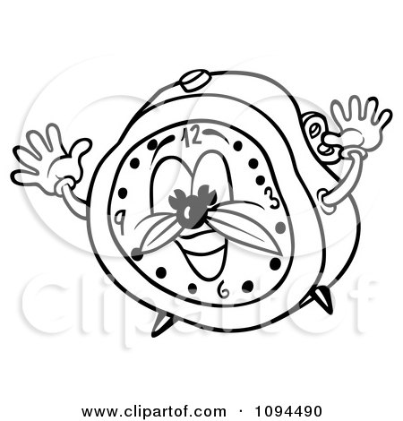 Clipart Outlined Energetic Alarm Clock - Royalty Free Vector Illustration by dero