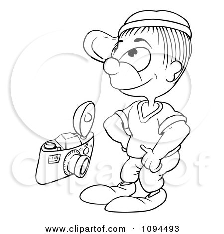 Clipart Outlined Boy With A Camera - Royalty Free Vector Illustration by dero