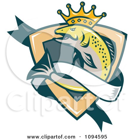 Clipart Retro Crowned King Salmon Shield And Banner - Royalty Free Vector Illustration by patrimonio