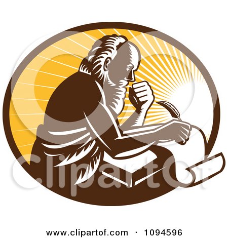 Clipart Retro Man Or St Jerome Writing On A Page Over Rays - Royalty Free Vector Illustration by patrimonio