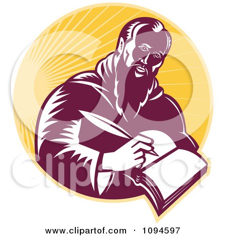 Clipart Retro Man Or St Jerome Writing In A Book Over Rays - Royalty Free Vector Illustration by patrimonio