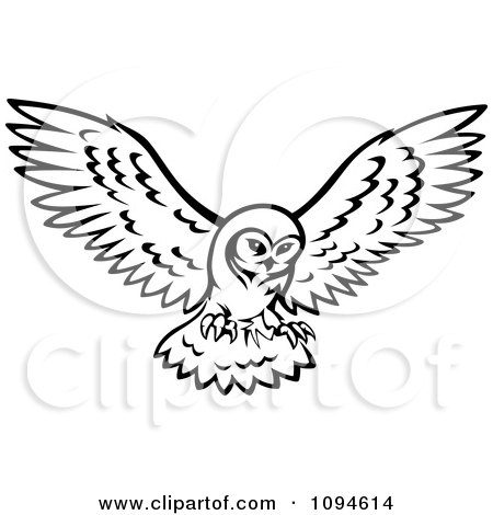 Clipart Black And White Owl In Flight Royalty Free Vector