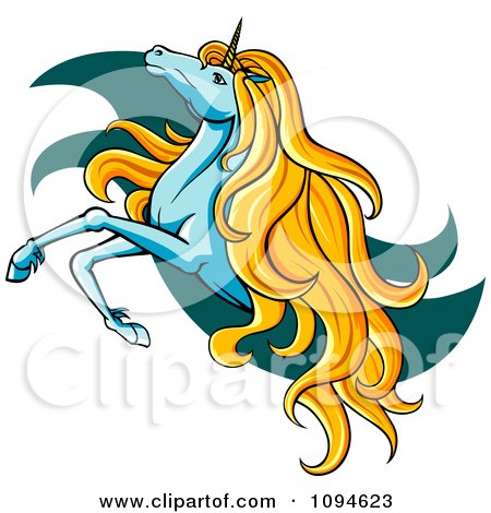 Clipart Leaping Unicorn Over Teal Waves - Royalty Free Vector Illustration by Vector Tradition SM