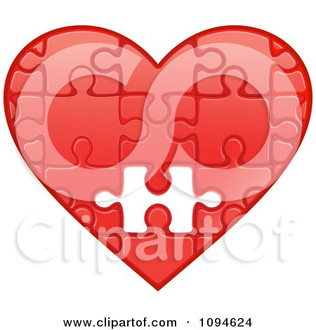 Clipart Red Puzzle Heart With One Missing Piece - Royalty Free Vector Illustration by Vector Tradition SM