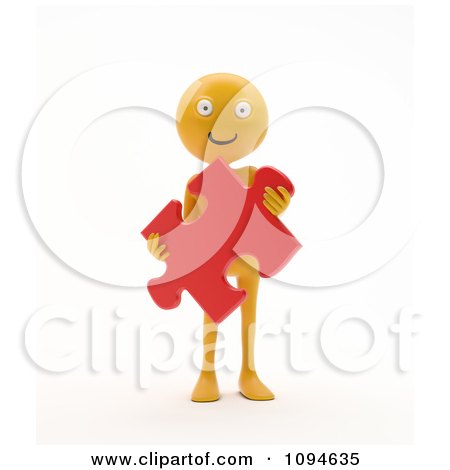 Clipart 3d Orange Man Holding A Solution Puzzle Piece - Royalty Free CGI Illustration by Mopic
