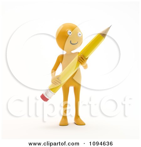 Clipart 3d Orange Man Holding A Pencil 1 - Royalty Free CGI Illustration by Mopic