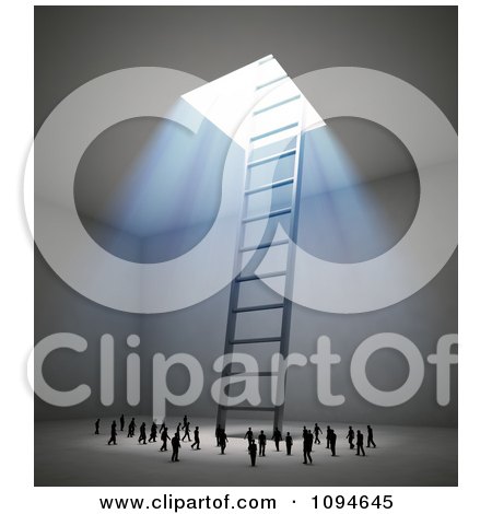 Clipart 3d Small People Gathering Around A Ladder Leading To Bright Light - Royalty Free CGI Illustration by Mopic