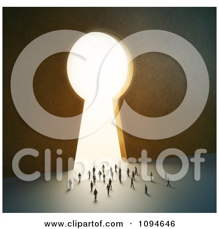 Clipart 3d Small People Walking Towards A Key Hole Gate - Royalty Free CGI Illustration by Mopic