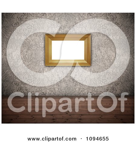 Clipart 3d Gold Frame On A Textured Wall In A Room With Wood Floors - Royalty Free CGI Illustration by Mopic