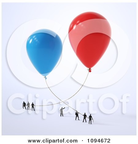 Clipart Small People Holding Onto 3d Red And Blue Balloons - Royalty Free CGI Illustration by Mopic