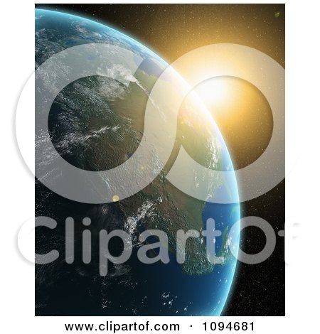 Clipart The Sun Rising Over A 3d American Earth - Royalty Free CGI Illustration by Mopic